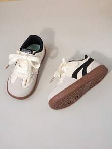 Kids Sports Shoes, Toddler & Little Kids Casual Shoes, Fashion Girls Shoes With Lace, Running Sneakers - Beige - View 5