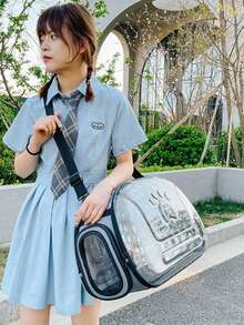 1pc Footprint Space Transparent Cat Backpack, Breathable Portable Pet Bag, Foldable Shoulder Cat Bag Cat Carrier Cat Bag