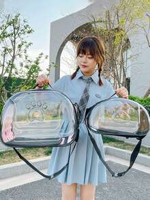 1pc Footprint Space Transparent Cat Backpack, Breathable Portable Pet Bag, Foldable Shoulder Cat Bag Cat Carrier Cat Bag