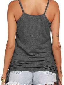 Tops Women Lace Up Shirt - Summer Spaghetti Strap Tank With Side Shirring & Banded Bottom - 深灰色 - 查看 5