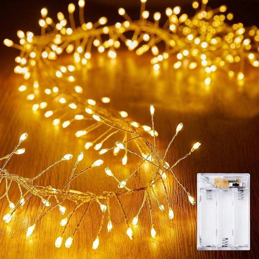 Battery Powered Fairy Light, 10 Foot 120LED Firecracker String Light, Waterproof Silver Wire Spark Light, Suitable For DIY Flower Garlands, Home Weeding, Indoor And Outdoor Christmas Decorations, Multi-Color,Valentine's Day Gifts For Girlfriends - 暖白色 - 查看 1