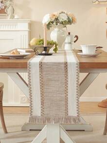 1 件波西米亚风格流苏装饰简约桌旗，适用于餐桌、咖啡桌、梳妆台、餐厅装饰、客厅、派对和节日礼物，多种尺寸可供选择 - 咖色 - 查看 3