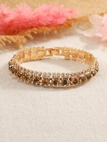 1PC Full Rhinestone Decor Bracelet For Women – Sparkling Crystal Statement Jewelry, Elegant & Glamorous Accessory For Parties, Special Occasions, Or Everyday Wear, Lightweight And Durable - 香檳色 - 查看 3