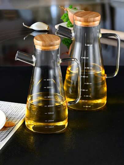 1个650ml、900ml高硼硅玻璃油瓶，防漏油壶带刻度，储物瓶，调味瓶，醋瓶，厨房调味容器，适用于户外烧烤露营野餐，厨房用品