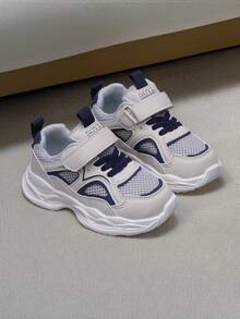 زوج من أحذية الأطفال الرياضية الكاجوال الشبكية الوردية، أحذية أطفال جديدة للربيع/الخريف مع خطاف وحلقة، أحذية أطفال صغار مريحة بألوان متباينة جذابة