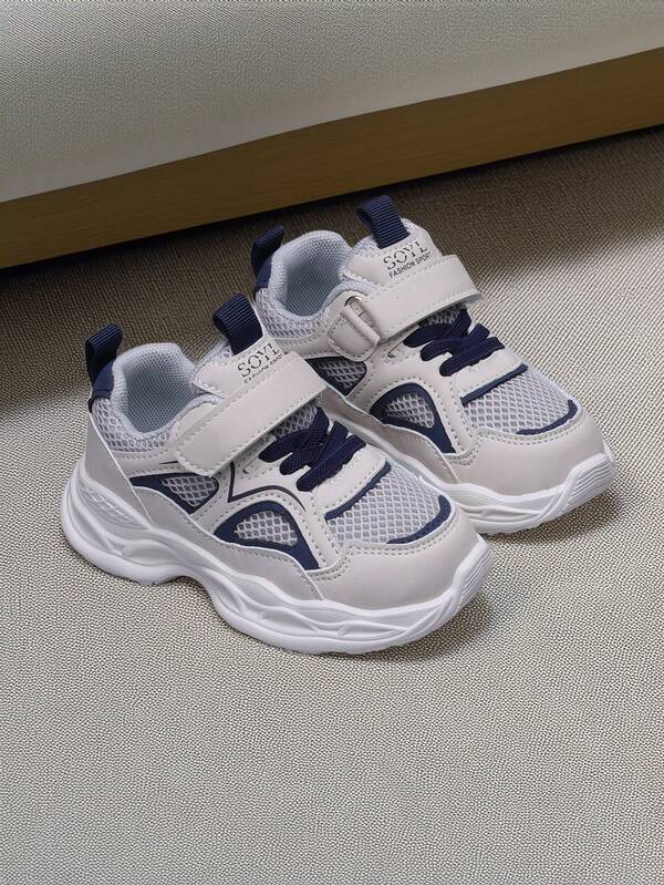 زوج من أحذية الأطفال الرياضية الكاجوال الشبكية الوردية، أحذية أطفال جديدة للربيع/الخريف مع خطاف وحلقة، أحذية أطفال صغار مريحة بألوان متباينة جذابة