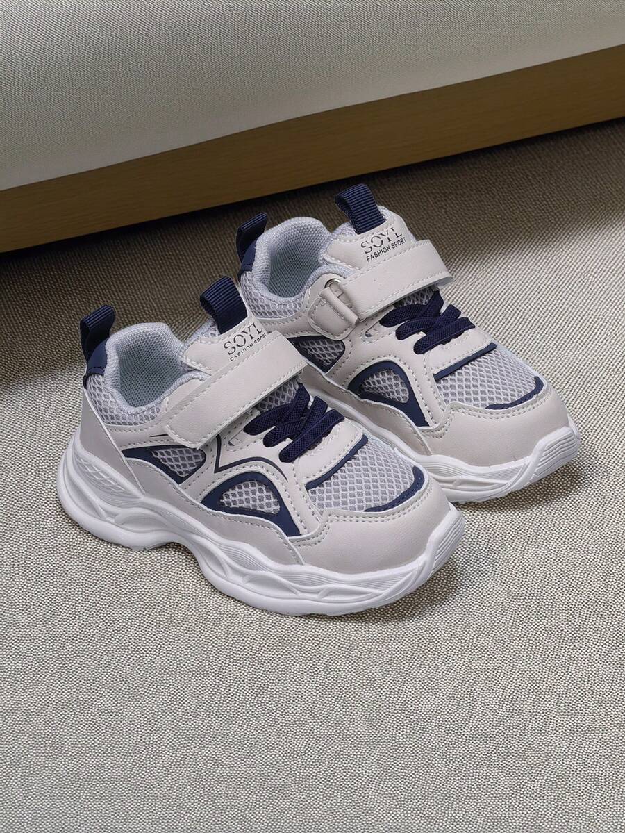 زوج من أحذية الأطفال الرياضية الكاجوال الشبكية الوردية، أحذية أطفال جديدة للربيع/الخريف مع خطاف وحلقة، أحذية أطفال صغار مريحة بألوان متباينة جذابة