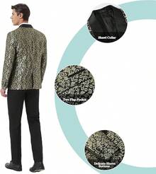 Men's Floral Dinner Party Prom Wedding Stylish Suits For Men One Button Dinner Jacket Pants Sethalloween - 金色-2件 - 查看 3