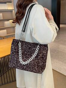 Women's Fashion Leopard Print Large Capacity Tote Bag, Suitable For Daily Commute - Black - View 4