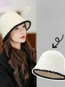 1 针织渔夫帽，秋冬时尚保暖帽，采用撞色菱形网眼编织工艺，专为女性设计的新潮款式。秋冬女士羊毛保暖帽，女士渔夫帽，ins风针织低檐帽。秋冬日系百搭遮脸帽，可爱又温暖的女士秋冬帽