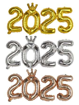 1 Set 2025 Crown Number Foil Balloons Gold Silver Number 2025 Christmas Party Balloon Photo Booth Props 2025 New Year Eve Party Decorations