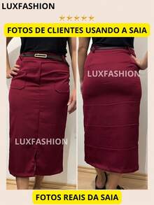Women's Social Midi Skirt Evangelical Fashion Tailoring With Belt - Màu be - Xem 4