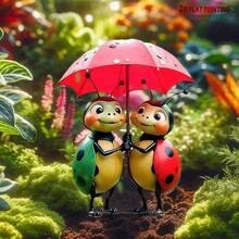 2D 瓢虫花园桩 | 户外婚礼装饰 - 草坪装饰，新娘送礼会花盆雕塑，红黑卡通，全天候，无需电力，欧式花园婚礼季限量版 - 彩色 - 查看 7