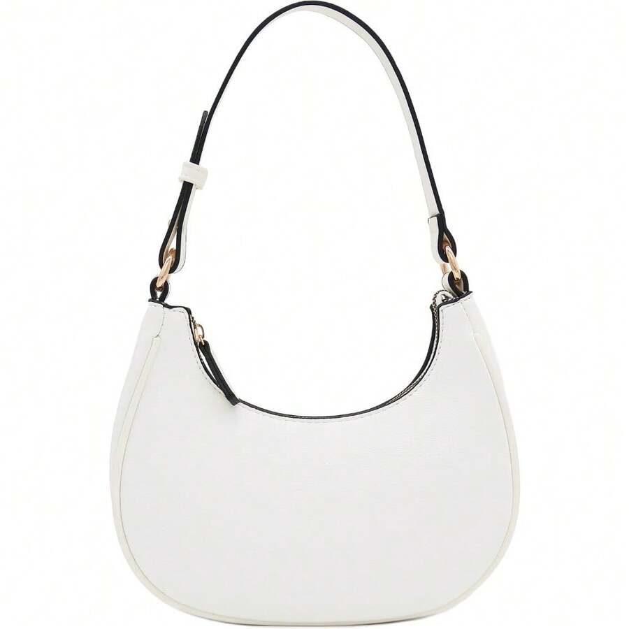 FashionPuzzle Small Crescent Shoulder Bag Underarm Purse - 白色/白色 - 查看 1