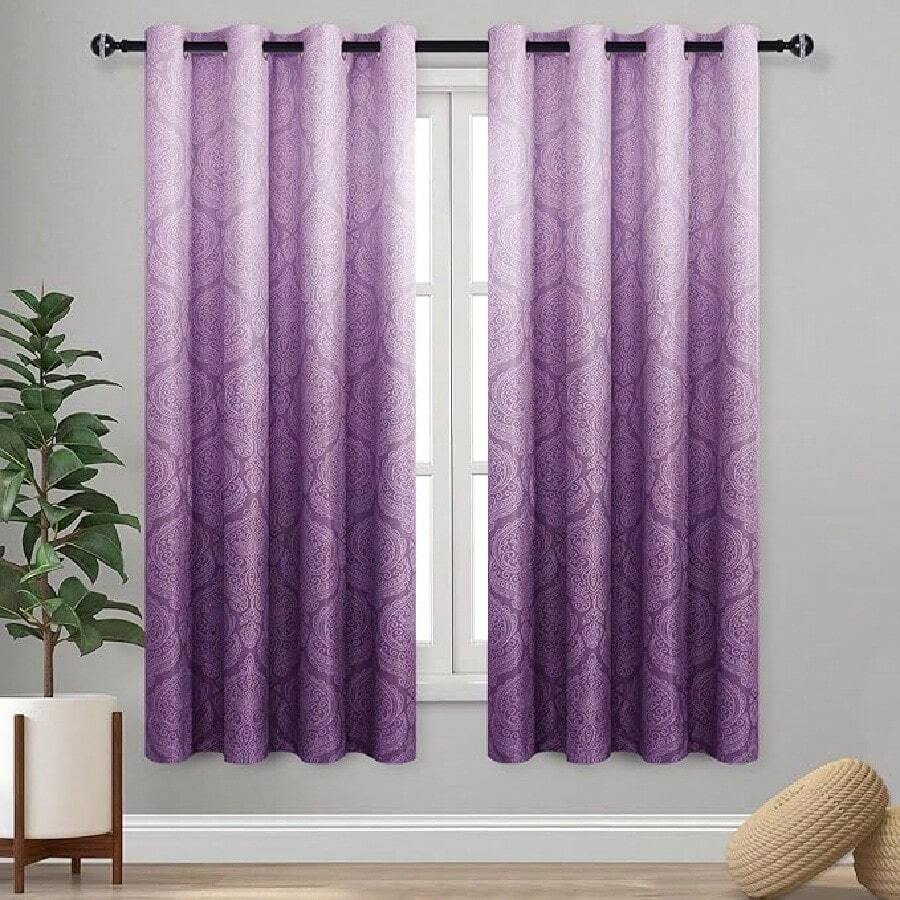 DWCN 2pcs Ombre Blackout Curtains For Bedroom - Damask Patterned Thermal Insulated Grommet Curtains For Living Room - 深紫 - 查看 1