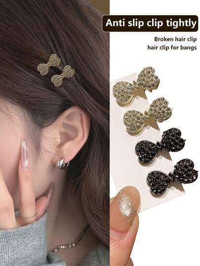 4pcs Elegant Faux Crystal Rhinestone Butterfly Hairclips, Suitable For Side Bangs, Fringe, Gifts For Girlfriend, Suitable For Back To School, Dates, Beach Vacations, Daily Commute, Practical And Stylish Hair Accessories