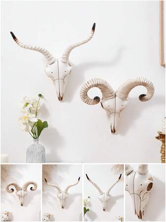 1pc Nordic Viking Culture Animal Skull Wall Decor, Resin Material Realistic Animal Sheep Skull Decoration Wall Hanging, Home Animal Skull Wall Art Craft, Suitable For Home, Bar, Restaurant, Party, Wall Decor And Photography Props