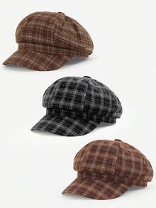 1pc Unisex Retro Plaid Beret Hat, Fashionable And Versatile, Suitable For Men And Women, Autumn/Winter Outdoor Street Style, Great As A Gift