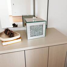 1pc Rhinestone Mirror Glass Desktop Storage Box - Covered Dust-Proof Jewelry Box | Hair Clip & Tie Organizer | Toothpick Box | Crystal Cleaning Wipe Box - Silver - View 6