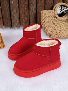 Giày bốt tuyết ngắn mùa đông 2025, nhiều màu, dày, ấm, chống trượt, bốt lông, trang phục Giáng sinh - Đỏ - Xem 7