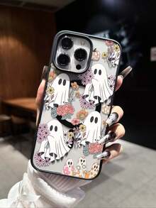 鬼花万圣节印花图案磁环手机壳适用于 16 Pro Max、14/13、12、11 Pro Max、XS Max、X、XR、8、7、Plus、Mini，适合作为生日礼物、女朋友、男朋友或自用 - 黑色 - 查看 2