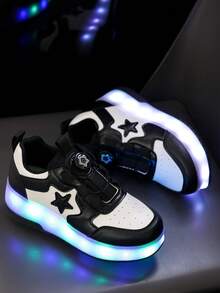 GUANGLAN 2-In-1 LED Light Up Roller Skates For Girls, 2 Wheels Removable USB Rechargeable Roller Skates, Leather Upper, 11 Flashing Modes, 7 Colorful Lights, Unisex Rotatable Button, Easy On/Off, Outdoor Sports - Black and White - View 6