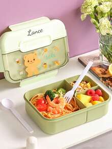 可定制文字Logo可爱卡通儿童便当盒套装，含勺子和叉子，学生便携式密封隔层塑料午餐盒，带餐具，防漏，易清洁，可微波炉加热，保温，儿童，晚宴，现代，多彩，可爱