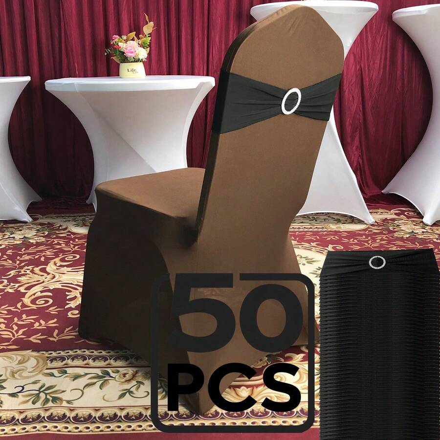 50PCS Lycra/Spandex/Stretch/Elastic Chair Cover Sashes/Bands/Bows/Ties For Decorating Graduation, Birthday, Wedding, Bridal Shower, Baby Shower, Barbecue, Buffet, Christmas, Decorative Birthday Parties Ceremony Folding Chairs Tablecloth Table Cover Linen Backdrop Carpet Flower Decoration - 黑色 - 查看 1