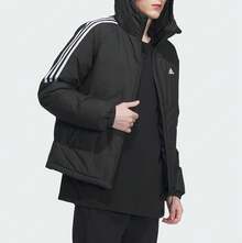 Adidas Men's Windproof Warm Casual Sports Down Jacket - 黑與白 - 查看 2