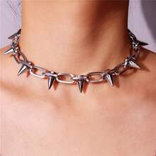1 Piece Vintage Personality Exaggerated Style Punk Hip Hop Rivet Necklace Suitable For Parties, Gatherings, And Daily Wear - 銀色 - 查看 7