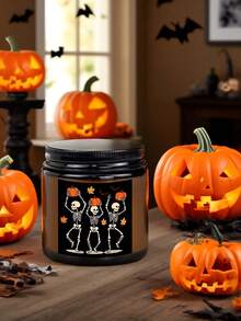Brown Bottle Halloween Soy Candle, Halloween Party Decoration Favor, Scented Candle, Skull, Haunted Pumpkin Field - Gothic Halloween Jar Scented Candle, 5.2oz, Made With Beeswax, Coconut And Soy, Home Decor Halloween Decor Room Decor - Brown - View 10