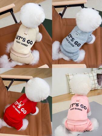 Mono de 4 patas para mascotas, chaqueta acolchada y térmica con estampado de letras lindas para perros, ropa de otoño/invierno para mascotas