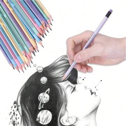 Bộ bút chì tam giác đẹp mắt (12/24/30/48 chiếc), kèm tẩy dày chắc chắn, bút chì chống trơn trượt, dụng cụ viết hoạt hình sáng tạo, sản phẩm viết nhiều màu sắc.