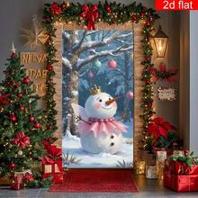 1pc,2D Flat The Fairy Tale Elf Snowman Christmas Curtain Presents An Elf Snowman Wearing A Crown, Wings And Holding A Magic Wand, With The Decoration Of The Snow Scene Of The Woods, Adapting To The Living Room, Creating A Dreamy And Sweet Christmas Atmosphere.