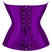 Strapless Vintage Silk Bodysuit Front Lace Tight Non-Stretch Polyester Women Apparel For Adult Carnival Costume Occasions - 紫色 - 查看 5