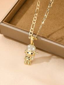 1 Piece Of Exquisite And Elegant Shiny Skirt Girl @ Hip Hop Hat Girl Copper Pendant Copper Inlaid Zirconia Necklace, Suitable For Giving To Girls/Boys/Family/Friends/Versatile/Light Luxury/Party/Banquet/Festival/Christmas/Thanksgiving/Halloween/Gift