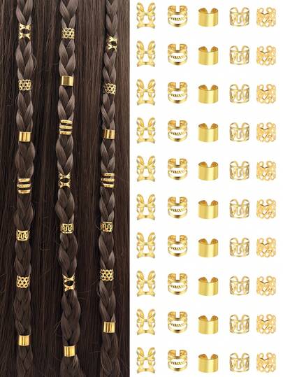 50PCS Alloy Hair Jewelry For Braids Dreadlock Accessories Metal Braid Clips Non-Piercing Ear Clips Beard Beads Hair Cuffs Clips Locs Jewelry For Girls Hair Accessories Braid Decoration