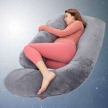 Pregnant Woman Pillow, J-Shaped Full Body Pillow For Sleep Support, Pregnant Woman Pillow, With Removable Velvet Cover, Black And Gray,Room Decor ,Pillow Covers - 灰色 - 查看 3