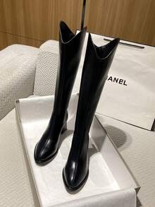 2025 hochwertige, stark nachgefragte Herbst-Neuheit mit mittlerem Absatz und dickem Absatz, vielseitige modische V-Schaft Kniehohe Stiefel, elegante minimalistische Overknee-Stiefel mit spitzer Zehenpartie für Frauen