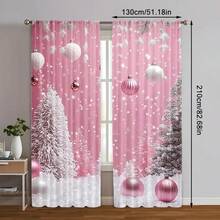 2 pezzi Tende natalizie rosa per Natale con design decorativo a cedro - Facili da installare, trattamento in poliestere con passante per asta, adatte per camere da letto, uffici, cucine, soggiorni - Aggiungono allegria festiva (senza asta) - Multicolore - Visualizzare 6