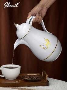 shoxil 1pc Insulated Hot Kettle, Coffee Maker Coffee Pot Tea Pot, Restaurant Office Outdoor Portable Vacuum Beverage Pot, For Winter Hot Drinks - White - View 9