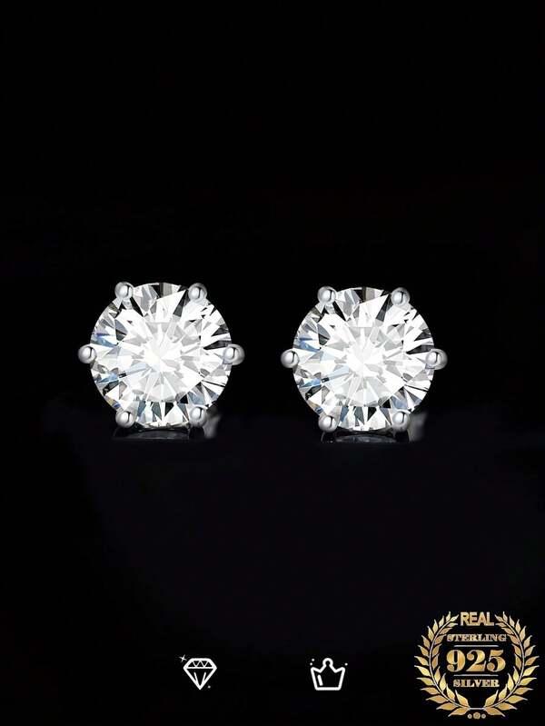 [Luxury Moissanite Sterling Silver] 1pair 0.6ct&1ct&2ct&3ct&4ct&6ct Moissanite Luxury Round Cut Moissanite Wedding Engagement 925 Sterling Silver Stud Earrings For Women For Girl Daily Decoration For Prom Party Banquet Fine Jewelry