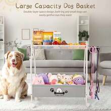 Liitrton Large Dog Toy Basket, Mobile Dog Toy Bin With Dog Organizer Storage Rack, 2-Tier Dog Toy Box For Living Room Area Holder Storage Dog Cat Accessories, Pet Leashes, Food & Clothes - 白色 - 查看 6