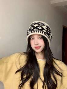 1 针织渔夫帽，秋冬时尚保暖帽，采用撞色菱形网眼编织工艺，专为女性设计的新潮款式。秋冬女士羊毛保暖帽，女士渔夫帽，ins风针织低檐帽。秋冬日系百搭遮脸帽，可爱又温暖的女士秋冬帽