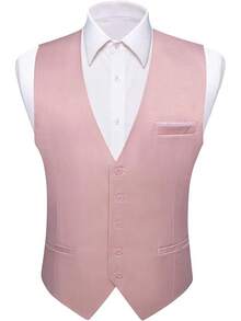 Slim Fit Men's Suit Vest: V-Neck Formal Waistcoat (Striped/Solid) - Perfect For Casual & Wedding Party Tuxedo Styling - 淡粉紅色 - 查看 5