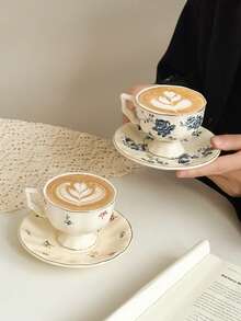 1件套法式玫瑰下午茶浓缩咖啡杯碟套装，复古小众高端陶瓷咖啡杯碟，瓷质茶杯 - 彩色 - 查看 7