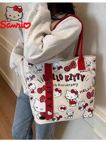 Sanrio 新款Hello Kitty帆布手提包，女士大容量单肩包，学生手提包，旅行休闲便捷携带 - 彩色 - 查看 4