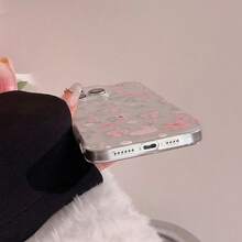 1 pieza Funda de teléfono de silicona transparente con flores rosas, funda protectora de teléfono transparente, funda de teléfono con flores, apta para iPhone 16/15/Plus/Pro/Pro Max, anti-caída, resistente al agua, resistente a los arañazos