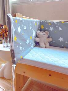 1pc Baby & Kids Bed Rail Guard, Removable & Washable Anti-Fall Anti-Collision Bed Bumper, Soft Bed Safety Guard For Girls & Boys, Ideal Gift - Yellow and White Stars - View 5