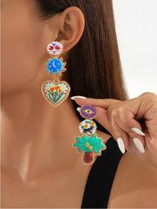 Bộ 4 khuyên tai hình cây cọ và hoa bằng nhựa, khuyên tai và vòng cổ hình hoa cổ điển Bohemian, vòng cổ mặt dây chuyền bằng nhựa nhiều màu, phù hợp cho trang phục hàng ngày, kỳ nghỉ, tiệc tối, trang sức thanh lịch của phụ nữ (Vị trí mặt dây chuyền ngẫu nhiên) - nhiều màu - Xem 5